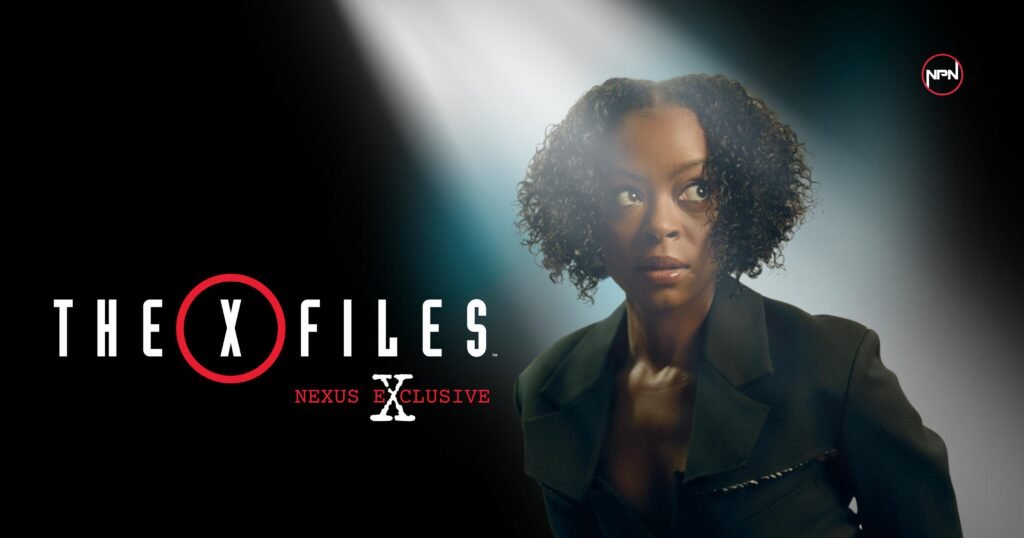 Danielle Deadwyler in black looking at the distance. The text reads The X Files Exclusive