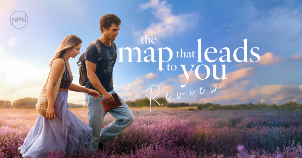 The Map That leads to you key art with a couple walking in a pink flower field