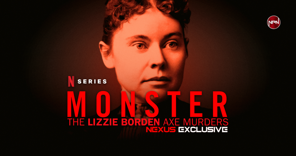 Lizzie Borden portrait with Monster logo at the center